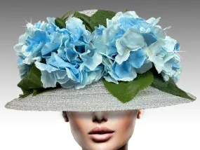 SILVER & BLUE HYDRANGEA DERBY HAT