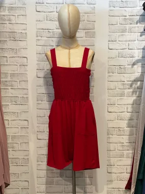 Stockton Smock Romper in Red