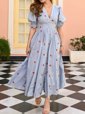 Strawberry Printed Midi Dress