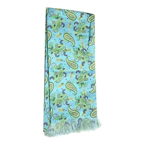 Teal Paisley Printed Scarf With Pocket Square