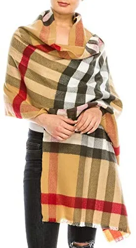Trendy Apparel Shop Oversized Checkered Plaid Winter Wrap Blanket Scarf
