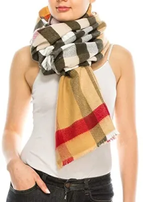 Trendy Apparel Shop Oversized Checkered Plaid Winter Wrap Blanket Scarf