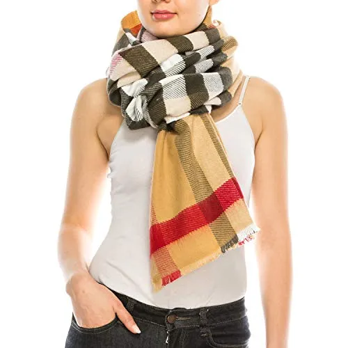 Trendy Apparel Shop Oversized Checkered Plaid Winter Wrap Blanket Scarf