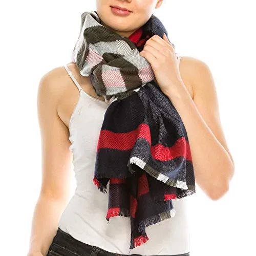 Trendy Apparel Shop Oversized Checkered Plaid Winter Wrap Blanket Scarf