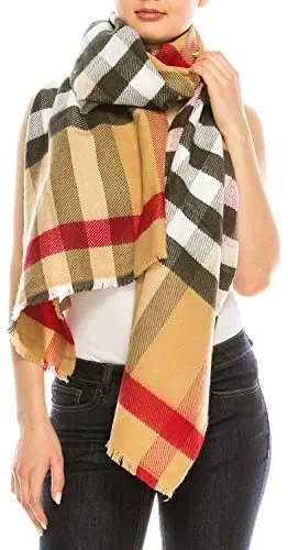 Trendy Apparel Shop Oversized Checkered Plaid Winter Wrap Blanket Scarf