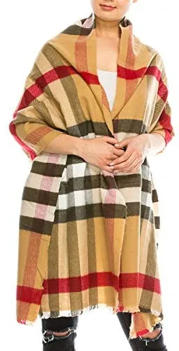Trendy Apparel Shop Oversized Checkered Plaid Winter Wrap Blanket Scarf