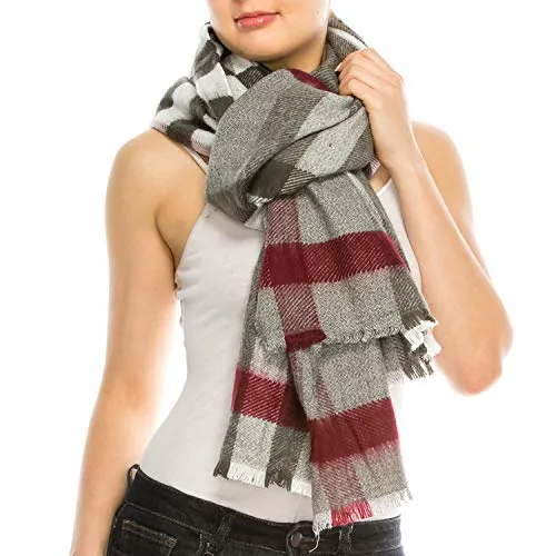 Trendy Apparel Shop Oversized Checkered Plaid Winter Wrap Blanket Scarf