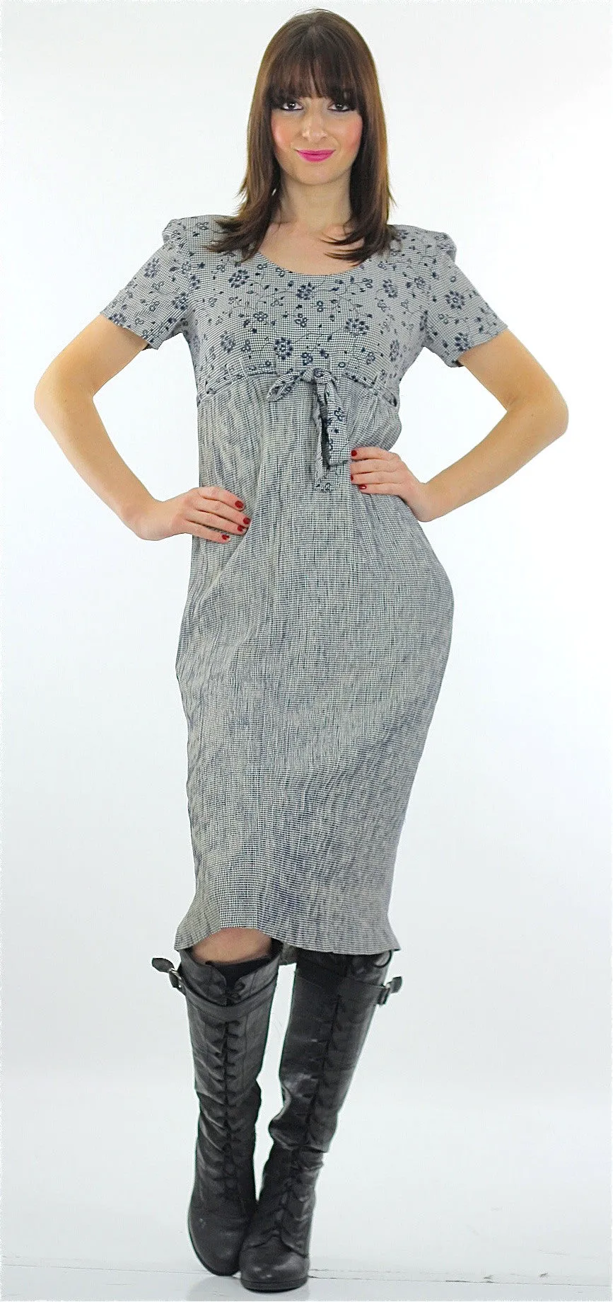 Vintage 90s Grunge Gingham check Floral maxi dress