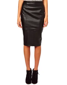 Women's Knee Length Genuine Leather Pencil Skirt WS03