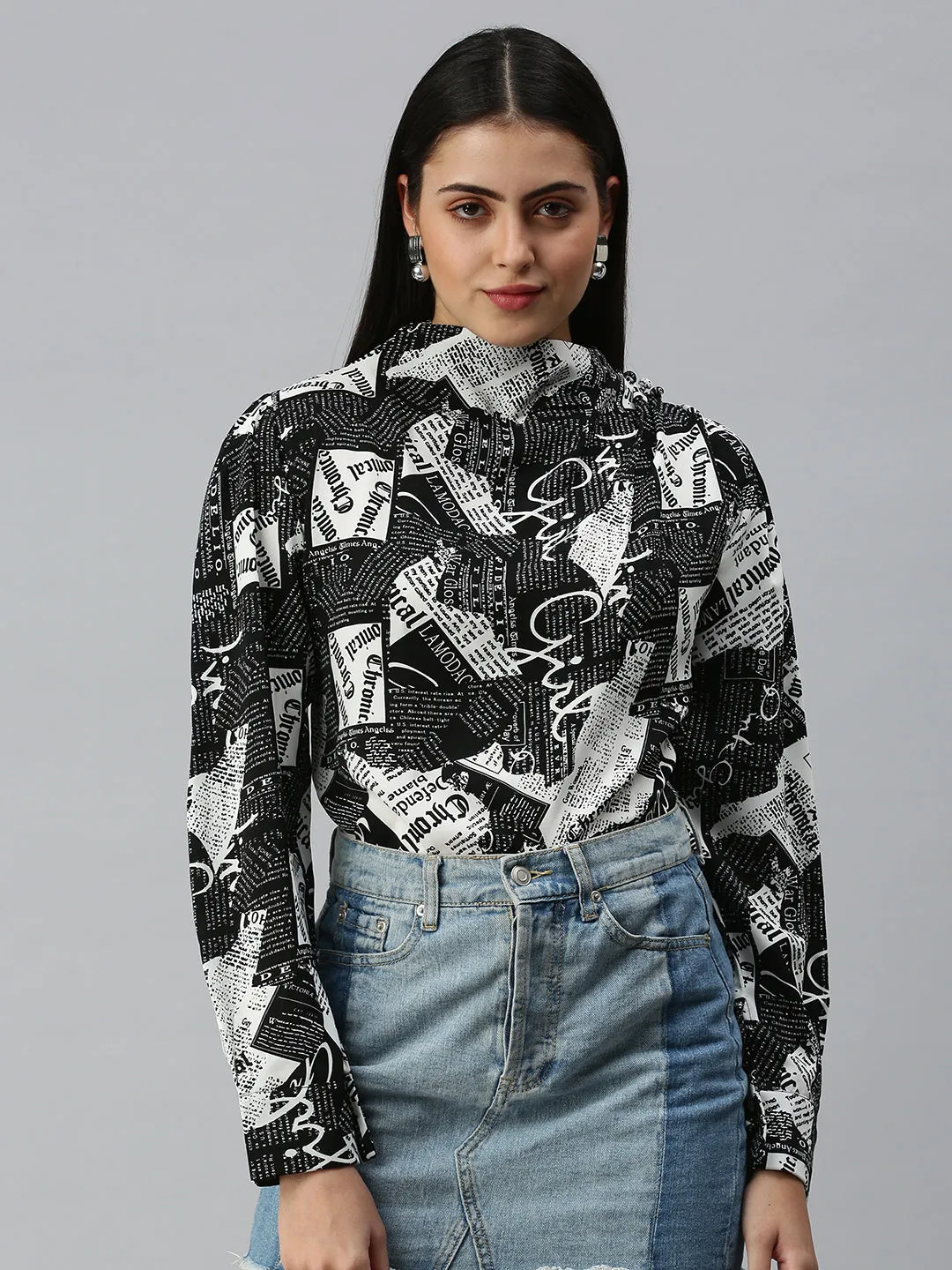 Women's Printed Black Top